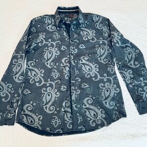 G BY GUESS Paisley black on black, long sleeve, button up men’s shirt Size XL